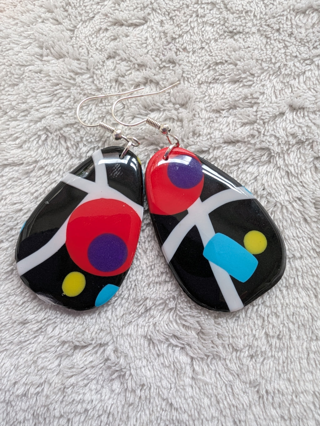 80s Music TV Inspired Earrings - Bold Geometric Pattern with Epoxy Resin