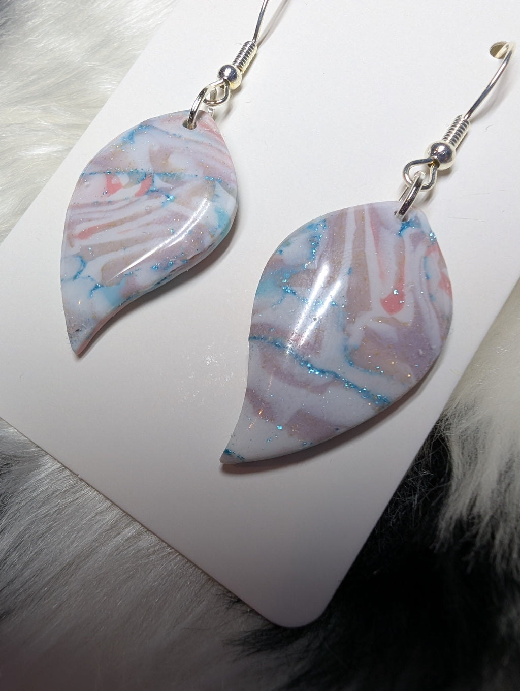 Pastel Sparkly Polymer Clay Leaf Earrings - Handmade
