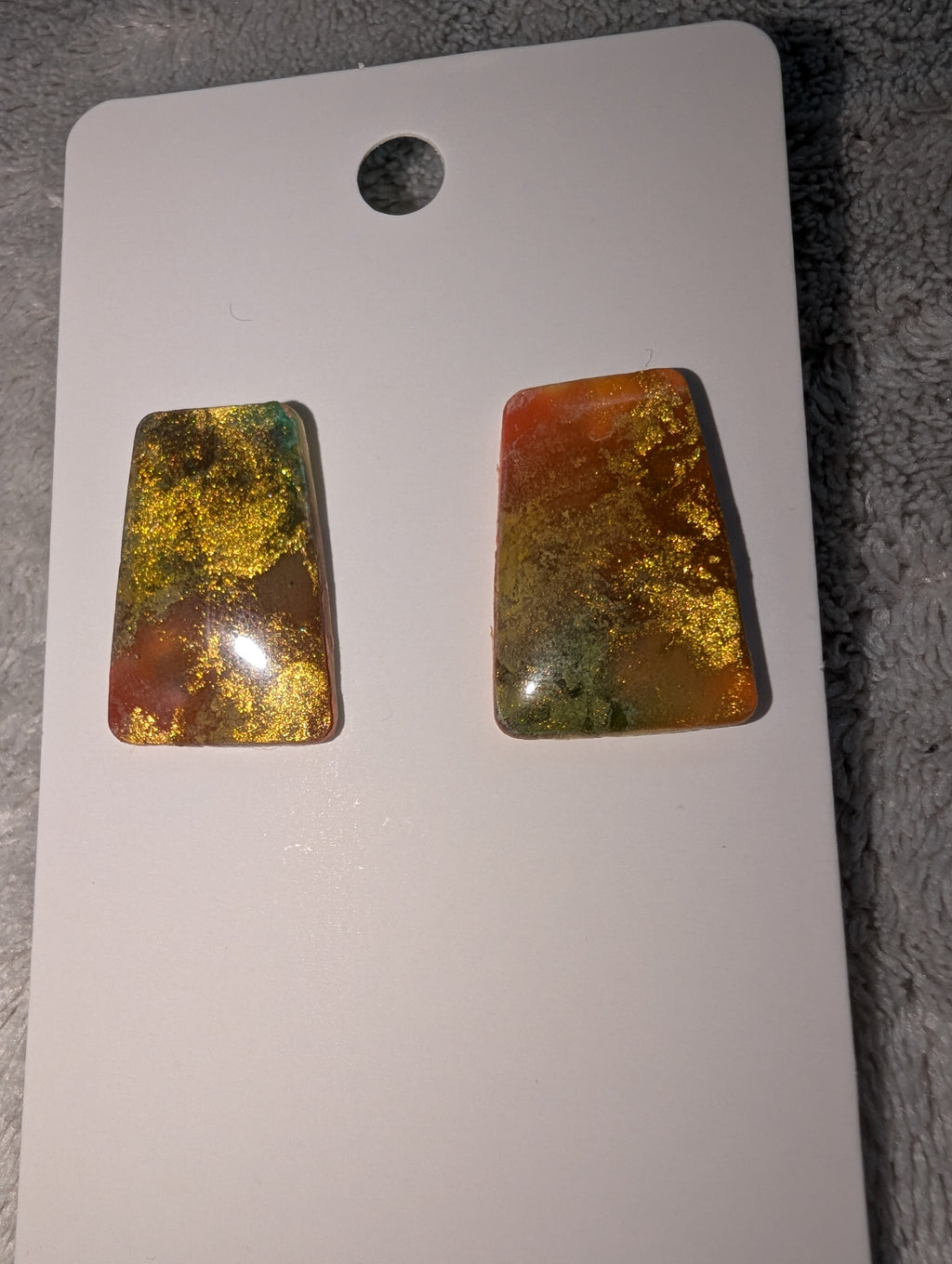 Cosmic Autumn Stud Earrings - Polymer Clay & Alcohol Ink